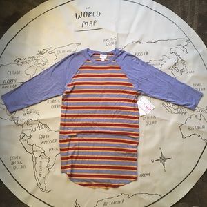 LuLaRoe “Randy” Raglan Sleeve Baseball Striped Tee